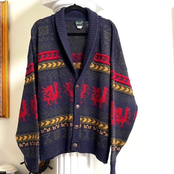 Vintage Banff Shawl Collar Cardigan Wool Blend Made in Canada 🇨🇦 Ample Large - Picture 2 of 12